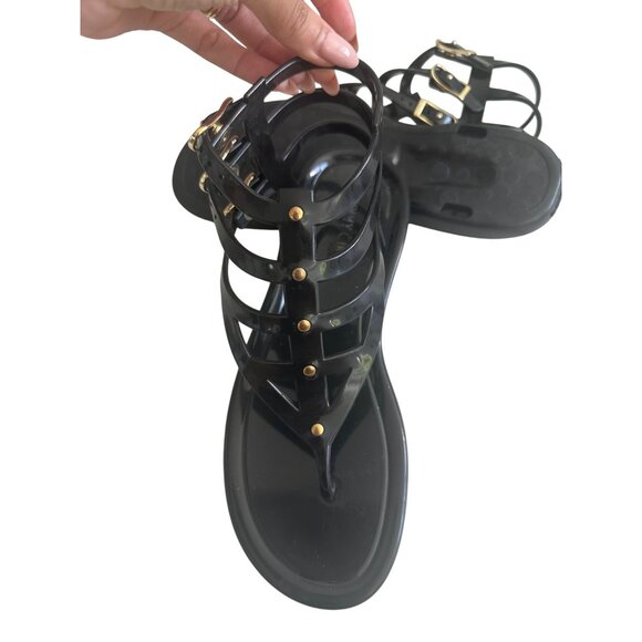 JIMMY CHOO Margot Black Gold Gladiator  Jelly Sandals size 37 / US 7 - Picture 5 of 11
